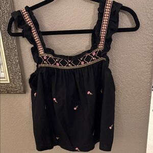 a.n.a Black Tank Top with Pink Embroidery